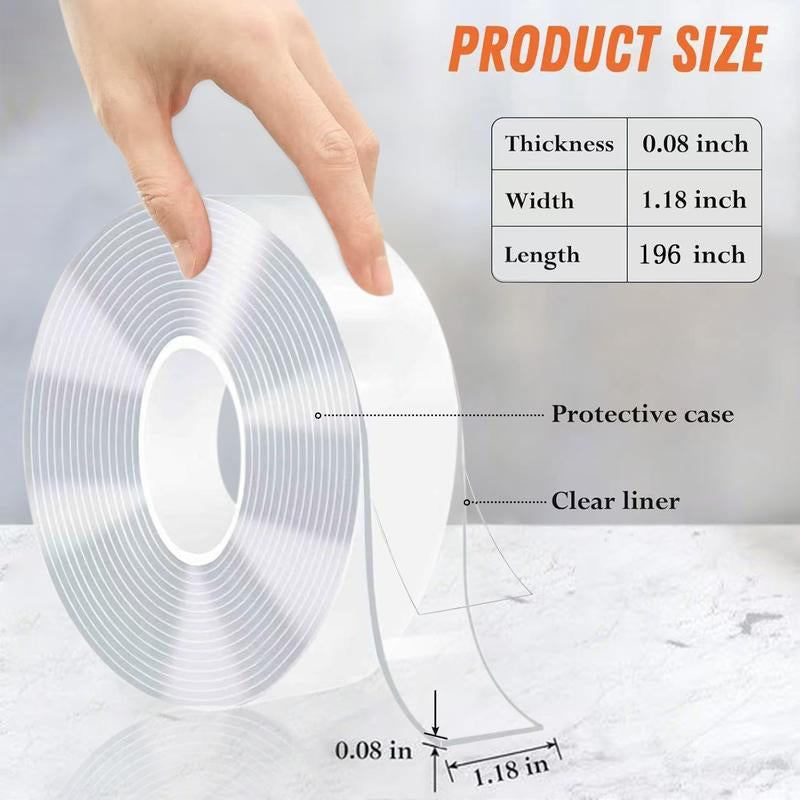 Ultra-Strong Double Sided Adhesive Nano Tape Transparent Reusable Waterproof Tapes Heat Resistance for Bathroom Home Decoration 16.4FT Traceless Magic Tape