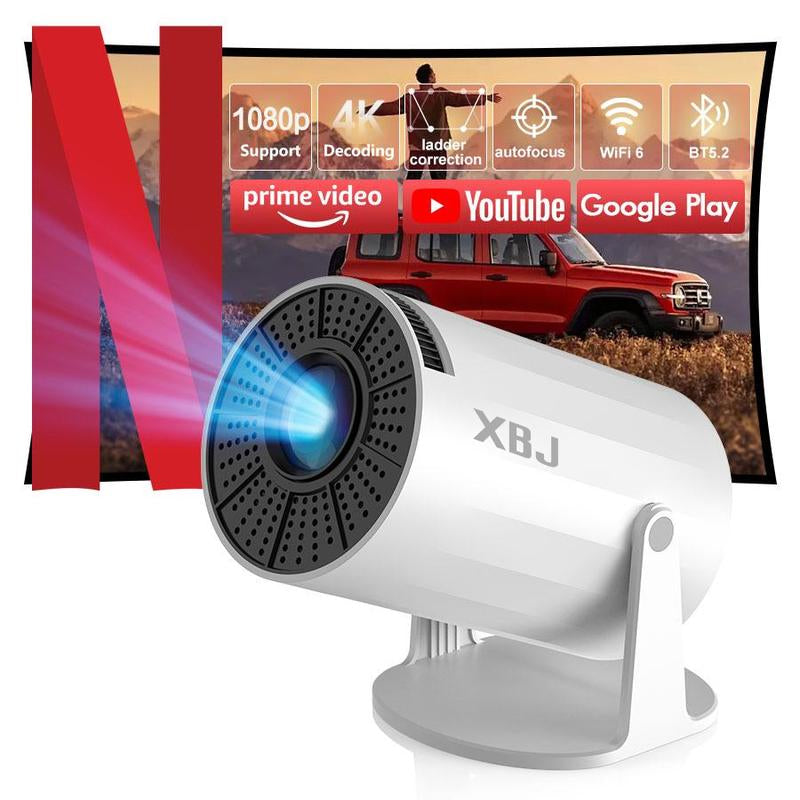XBJ Mini Portable Projector with Wifi and BT5, 4K Support.Auto Keystone Adjustment, Pneumatic Mouse Remotecontrol for Outdoor/Bedroom Audio Watch