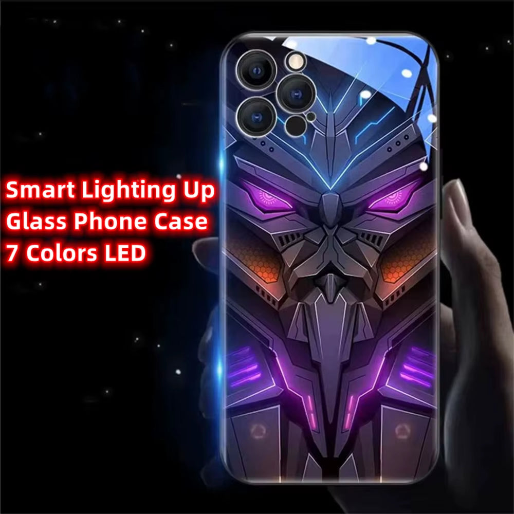 Armor Mecha Design Luminous Glass LED Call Light up Flash Phone Case Cover for Samsung S25 S24 S23 S22 S21 S20 FE plus Ultra