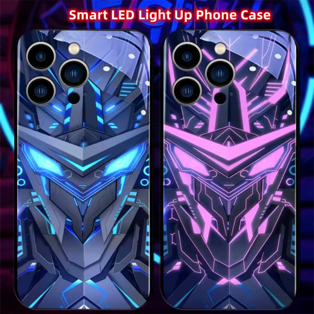 Armor Mecha Design Luminous Glass LED Call Light up Flash Phone Case Cover for Samsung S25 S24 S23 S22 S21 S20 FE plus Ultra