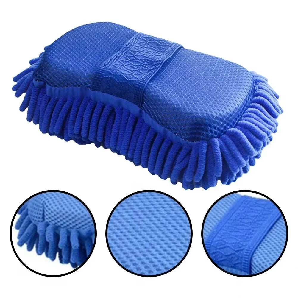 ISGTDRM 1PCS Car Towels Car Wash Gloves Blue Microfiber Chenille Car Wash Sponge Care Washing Brush Pads Cleaning Handheld Tools