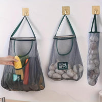 Kitchen Storage Bag,Organiser,Hollow Out Wall Mounted Storage Bag, Multifunctional Storage Bag for Fruit & Vegetable & Ginger & Garlic