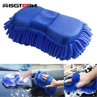 ISGTDRM 1PCS Car Towels Car Wash Gloves Blue Microfiber Chenille Car Wash Sponge Care Washing Brush Pads Cleaning Handheld Tools