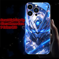 Armor Mecha Design Luminous Glass LED Call Light up Flash Phone Case Cover for Samsung S25 S24 S23 S22 S21 S20 FE plus Ultra