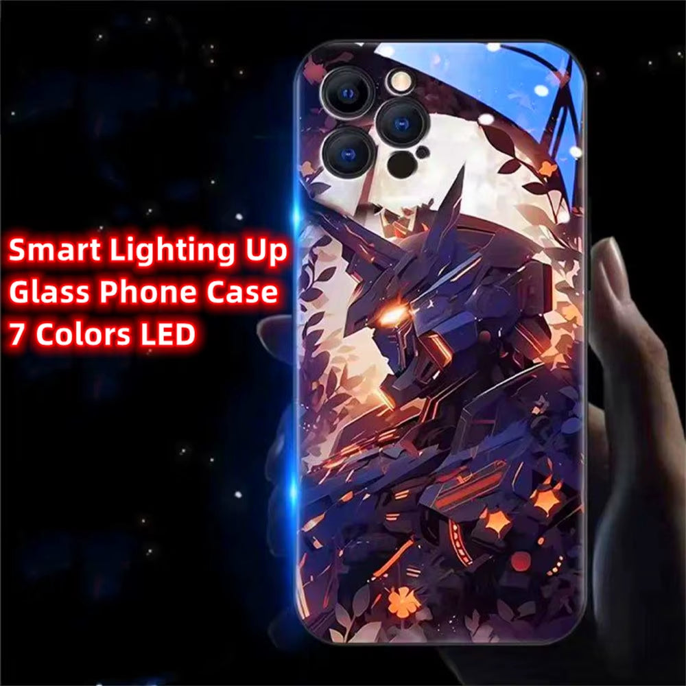 Armor Mecha Design Luminous Glass LED Call Light up Flash Phone Case Cover for Samsung S25 S24 S23 S22 S21 S20 FE plus Ultra