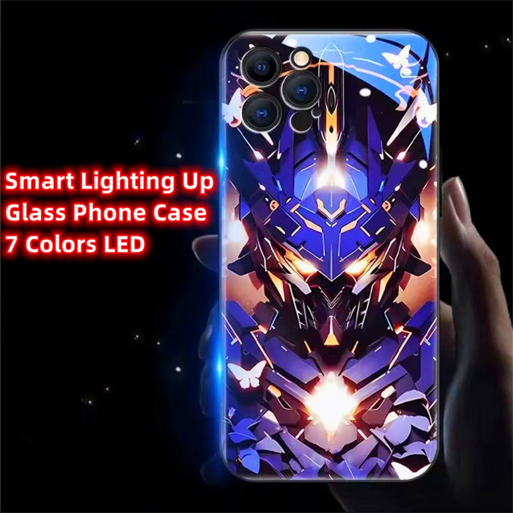 Armor Mecha Design Luminous Glass LED Call Light up Flash Phone Case Cover for Samsung S25 S24 S23 S22 S21 S20 FE plus Ultra