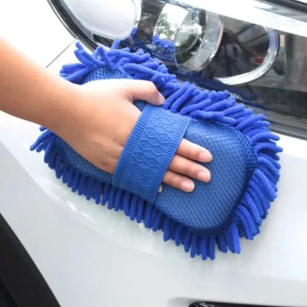 ISGTDRM 1PCS Car Towels Car Wash Gloves Blue Microfiber Chenille Car Wash Sponge Care Washing Brush Pads Cleaning Handheld Tools