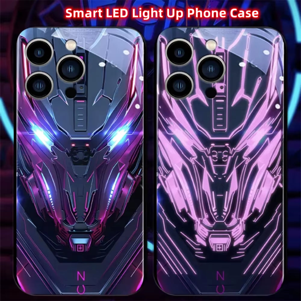 Armor Mecha Design Luminous Glass LED Call Light up Flash Phone Case Cover for Samsung S25 S24 S23 S22 S21 S20 FE plus Ultra