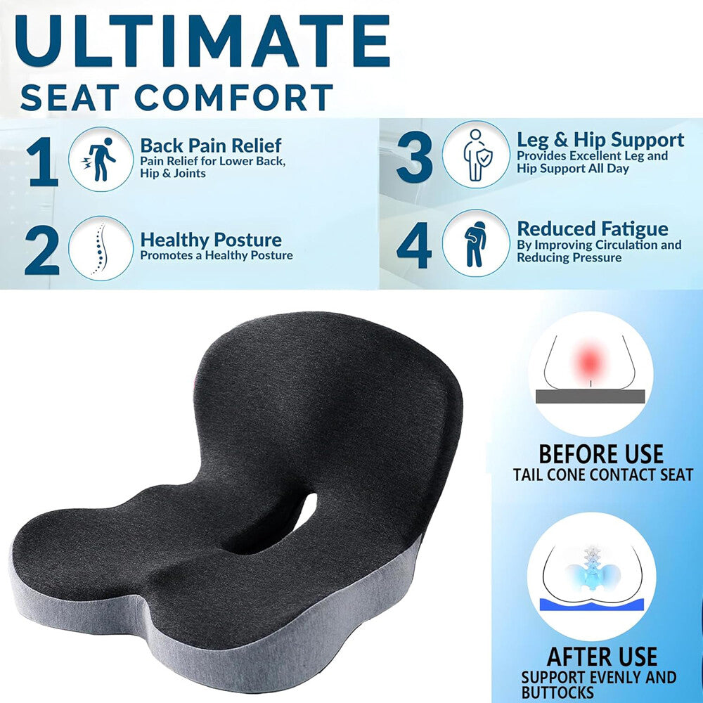 Memory Foam Seat Cushion W/Lumbar Support Pillow for Back & Sciatica Pain Relief