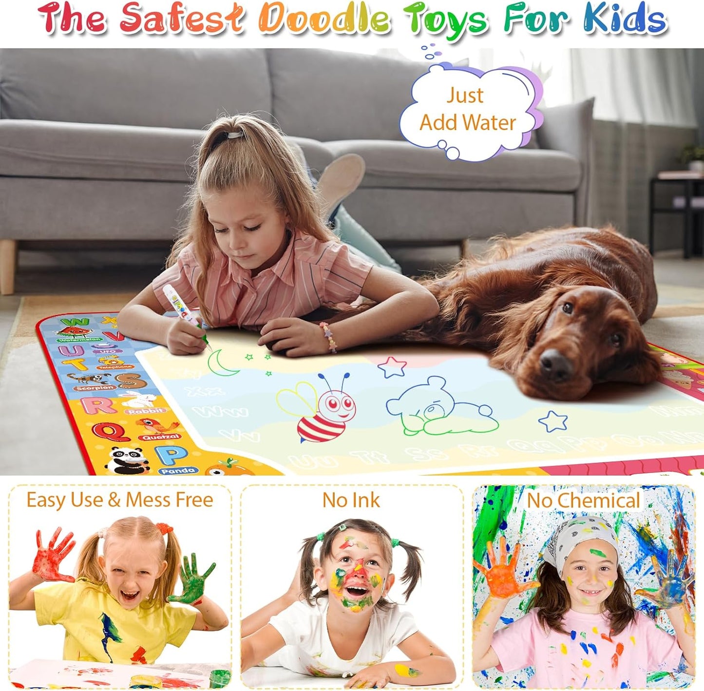 Water Doodle Mat 32 X 24 Inches Kids Water Painting Doodle Drawing Mat Toy Writi