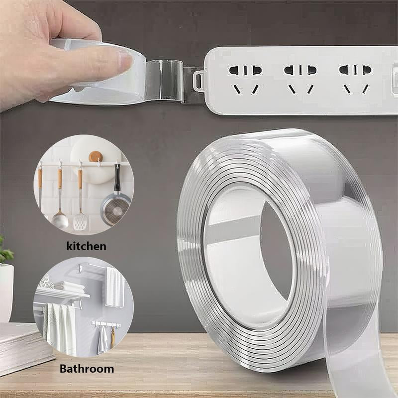 Ultra-Strong Double Sided Adhesive Nano Tape Transparent Reusable Waterproof Tapes Heat Resistance for Bathroom Home Decoration 16.4FT Traceless Magic Tape