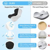 Memory Foam Seat Cushion W/Lumbar Support Pillow for Back & Sciatica Pain Relief
