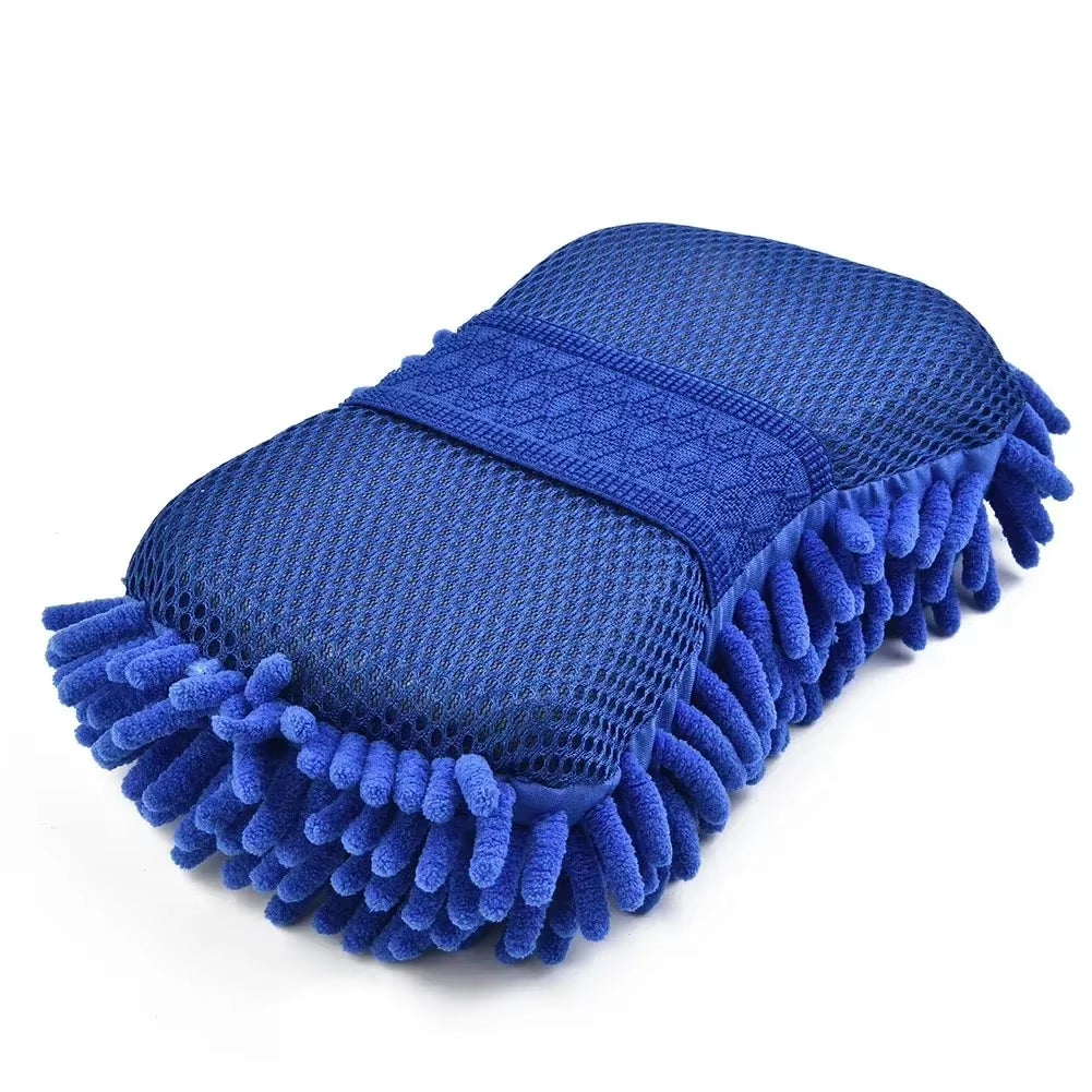 ISGTDRM 1PCS Car Towels Car Wash Gloves Blue Microfiber Chenille Car Wash Sponge Care Washing Brush Pads Cleaning Handheld Tools