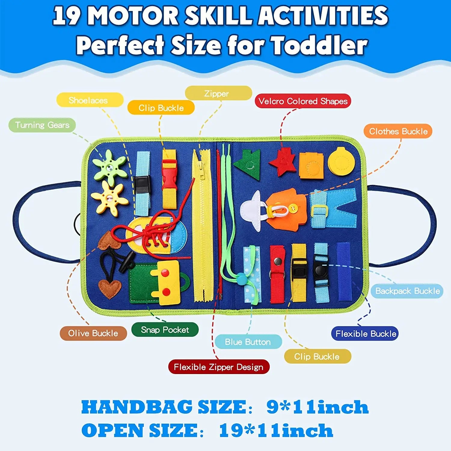 Montessori Busy Board for Toddlers Sensory Toy Preschool Learning Educational Travel Activities for Toddlers Fine Motor Skills
