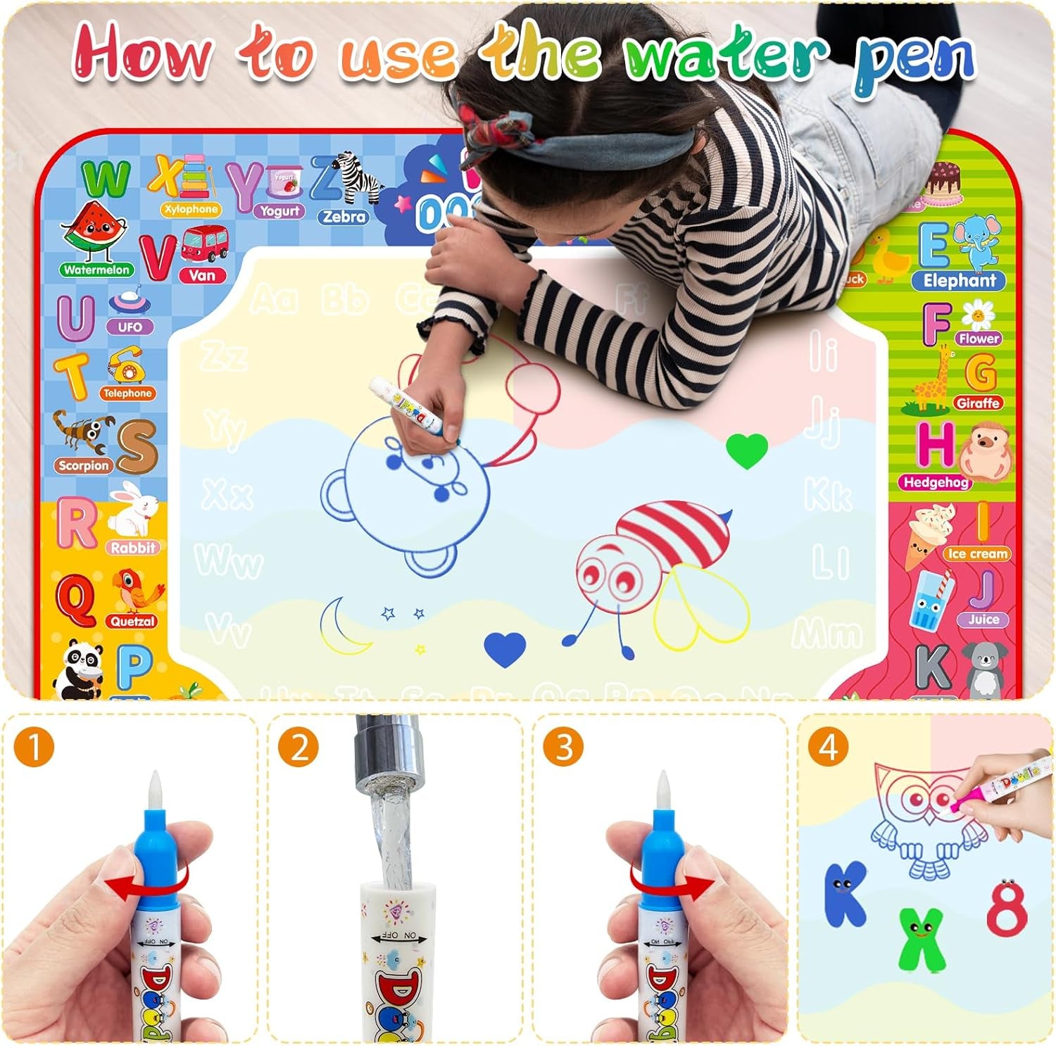 Water Doodle Mat 32 X 24 Inches Kids Water Painting Doodle Drawing Mat Toy Writi
