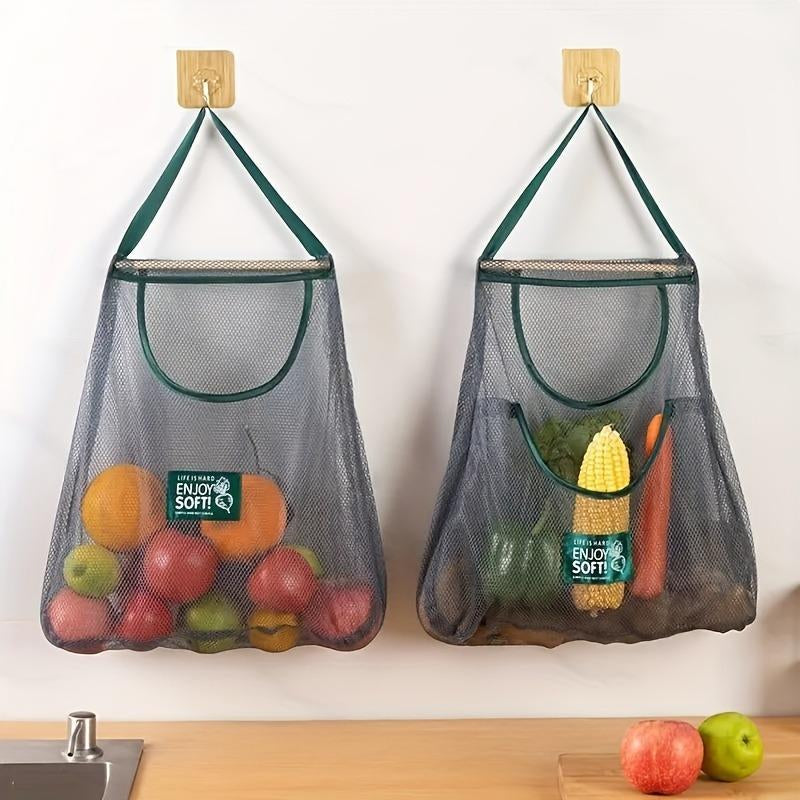 Kitchen Storage Bag,Organiser,Hollow Out Wall Mounted Storage Bag, Multifunctional Storage Bag for Fruit & Vegetable & Ginger & Garlic