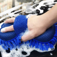 ISGTDRM 1PCS Car Towels Car Wash Gloves Blue Microfiber Chenille Car Wash Sponge Care Washing Brush Pads Cleaning Handheld Tools