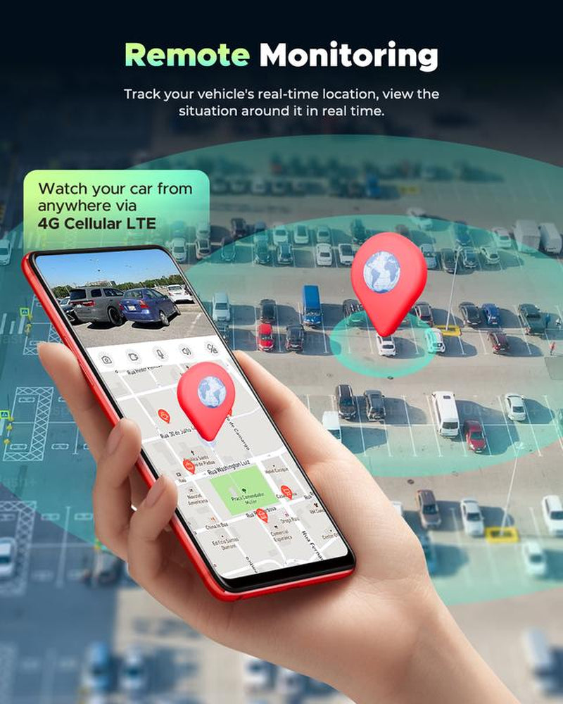 LAMTTO 4G LTE Security Camera- Real-Time Remote Viewing on Phone, Human & Radar Detection, 24/7 Live GPS Tracking & Dual-Channel with Rear Camera IR Night Vision,Obd Powered with Built-In SIM (AT&T)