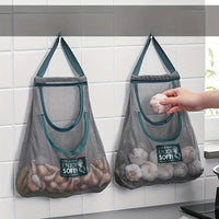 Kitchen Storage Bag,Organiser,Hollow Out Wall Mounted Storage Bag, Multifunctional Storage Bag for Fruit & Vegetable & Ginger & Garlic