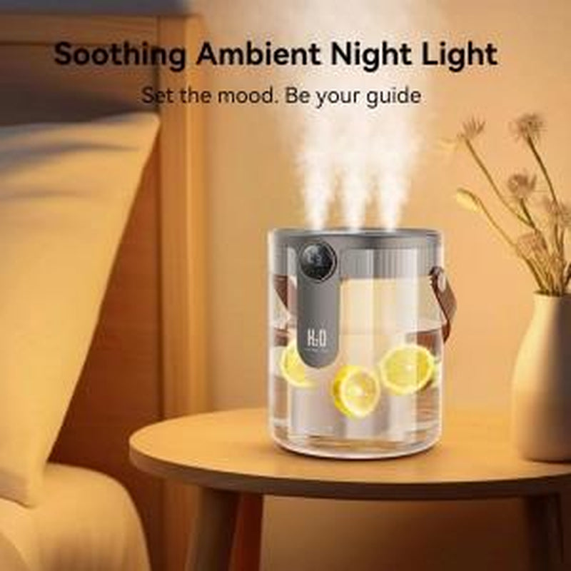 Smart Humidifiers for Bedroom, Rechargeable Top Fill Humidifier with Night Light, 1.4L Cool Mist Humidifier for Office Home Plant and Baby, 3-Speed Mist Control, Quiet, Auto Shut-Off Durable Automatic
