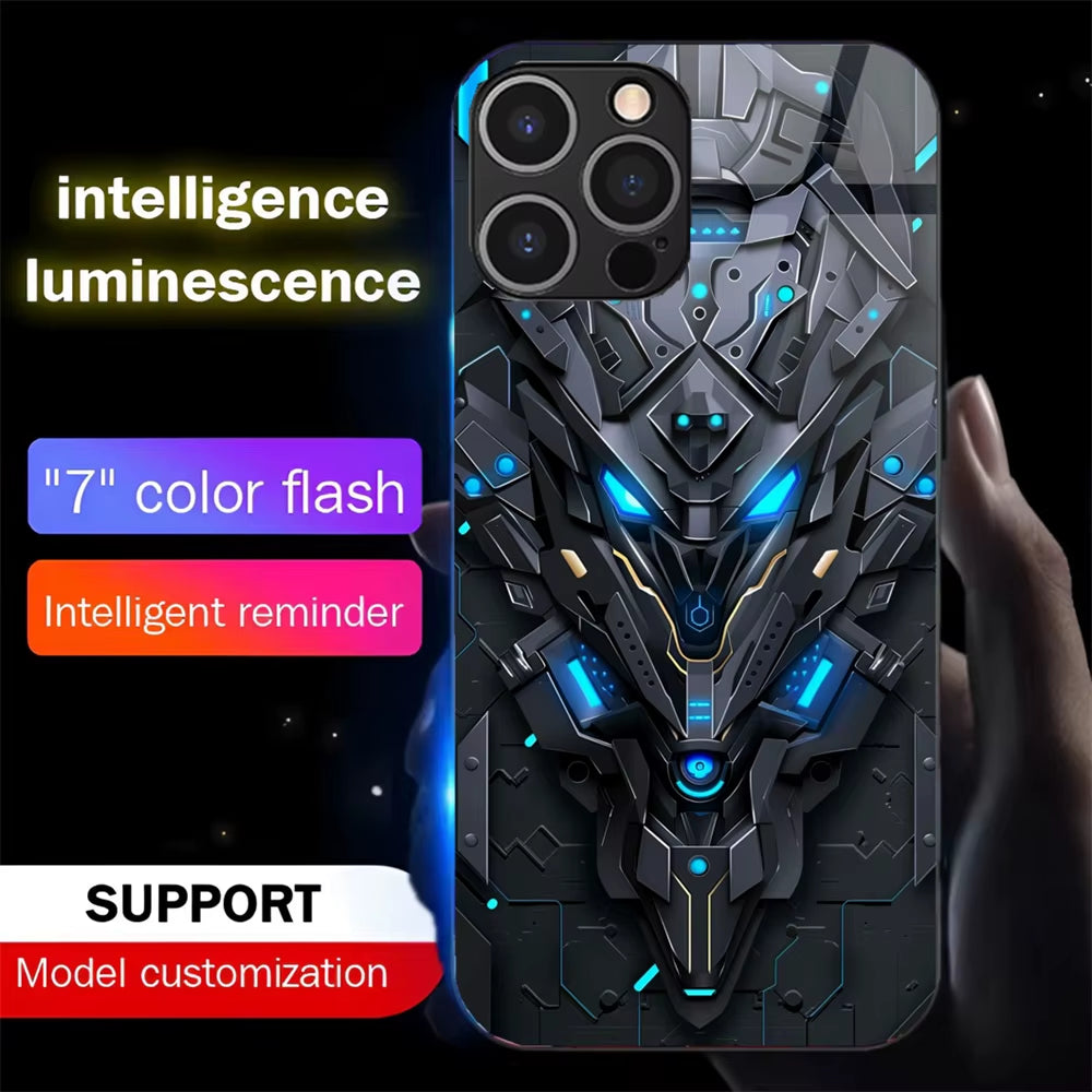 Armor Mecha Design Luminous Glass LED Call Light up Flash Phone Case Cover for Samsung S25 S24 S23 S22 S21 S20 FE plus Ultra