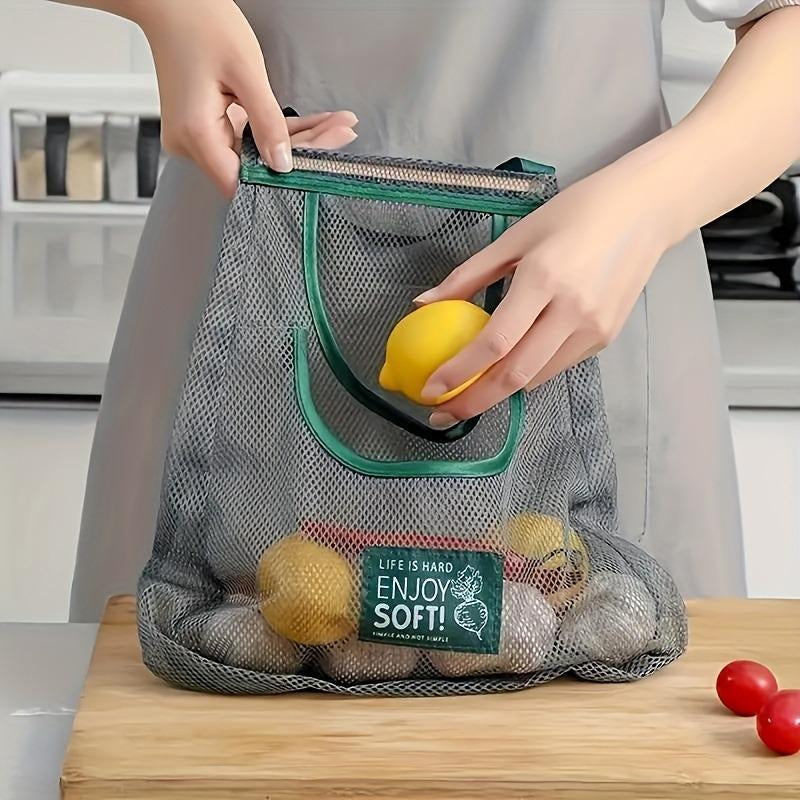 Kitchen Storage Bag,Organiser,Hollow Out Wall Mounted Storage Bag, Multifunctional Storage Bag for Fruit & Vegetable & Ginger & Garlic