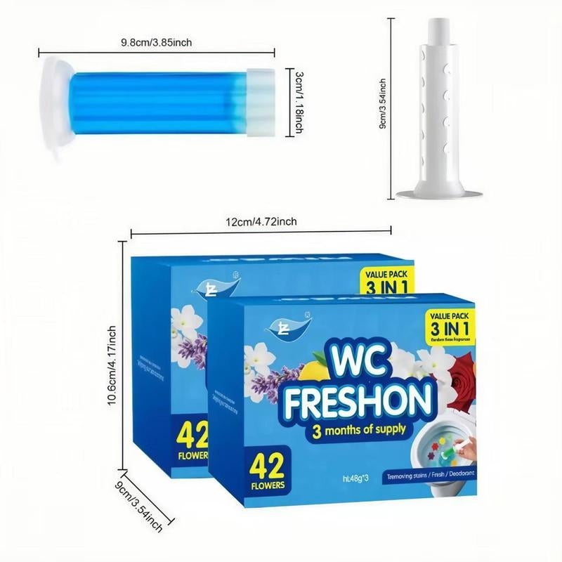 Toilet Gel Stamp, 3 Pack/42 Toilet Stamps,Toilet Bowl Stamp Gel, Toilet Gel Refills, Toilet Refresh Flower Scent Gel, Includes Dispenser and Gel, 3 Pack/Set Last for Three Month (Colors Selected Randomly)