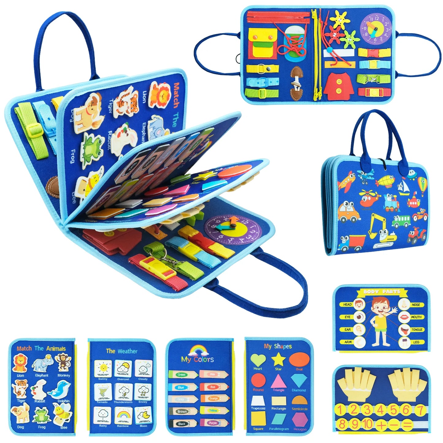 Montessori Busy Board for Toddlers Sensory Toy Preschool Learning Educational Travel Activities for Toddlers Fine Motor Skills