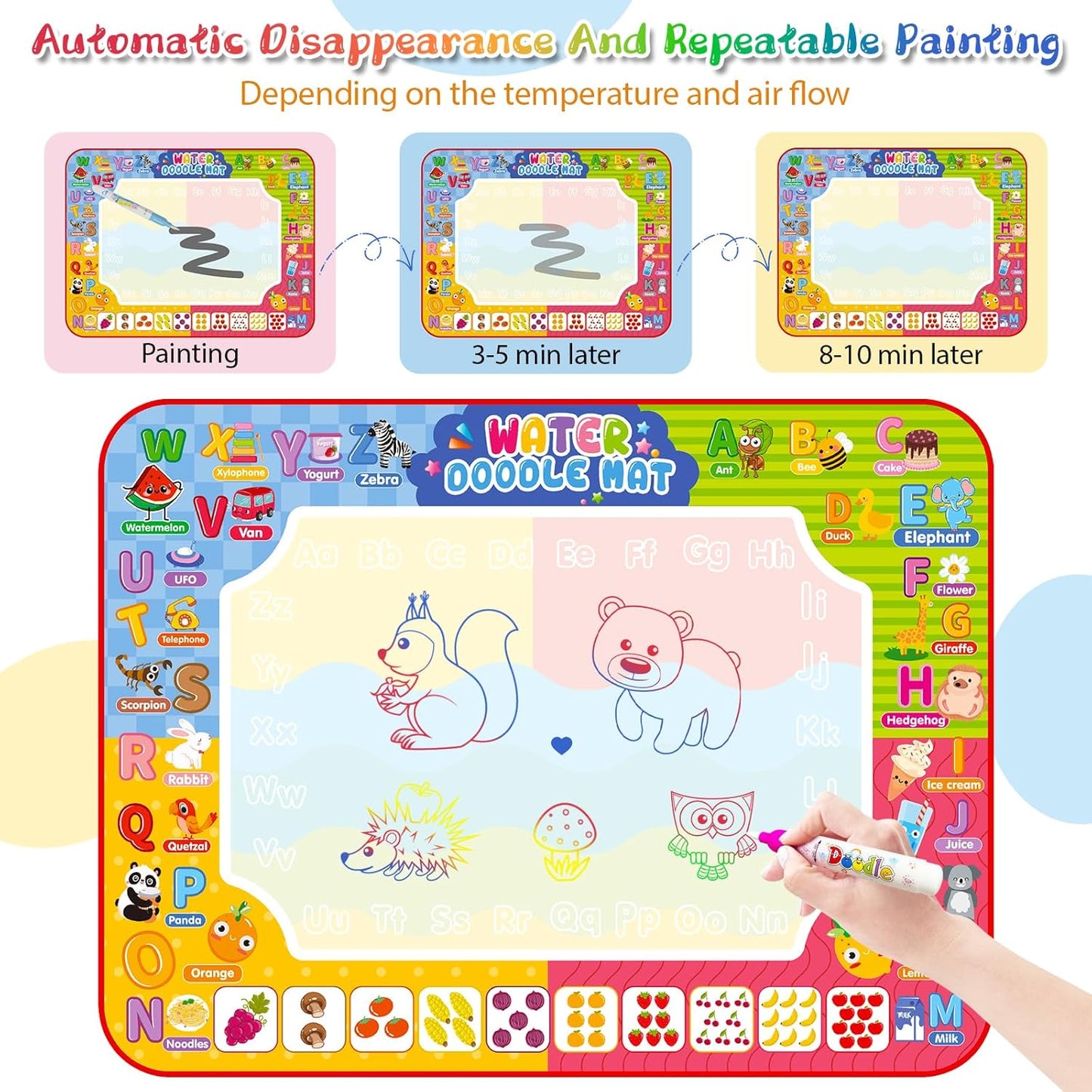 Water Doodle Mat 32 X 24 Inches Kids Water Painting Doodle Drawing Mat Toy Writi
