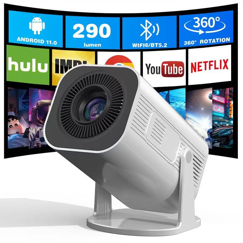 XBJ Mini Portable Projector with Wifi and BT5, 4K Support.Auto Keystone Adjustment, Pneumatic Mouse Remotecontrol for Outdoor/Bedroom Audio Watch