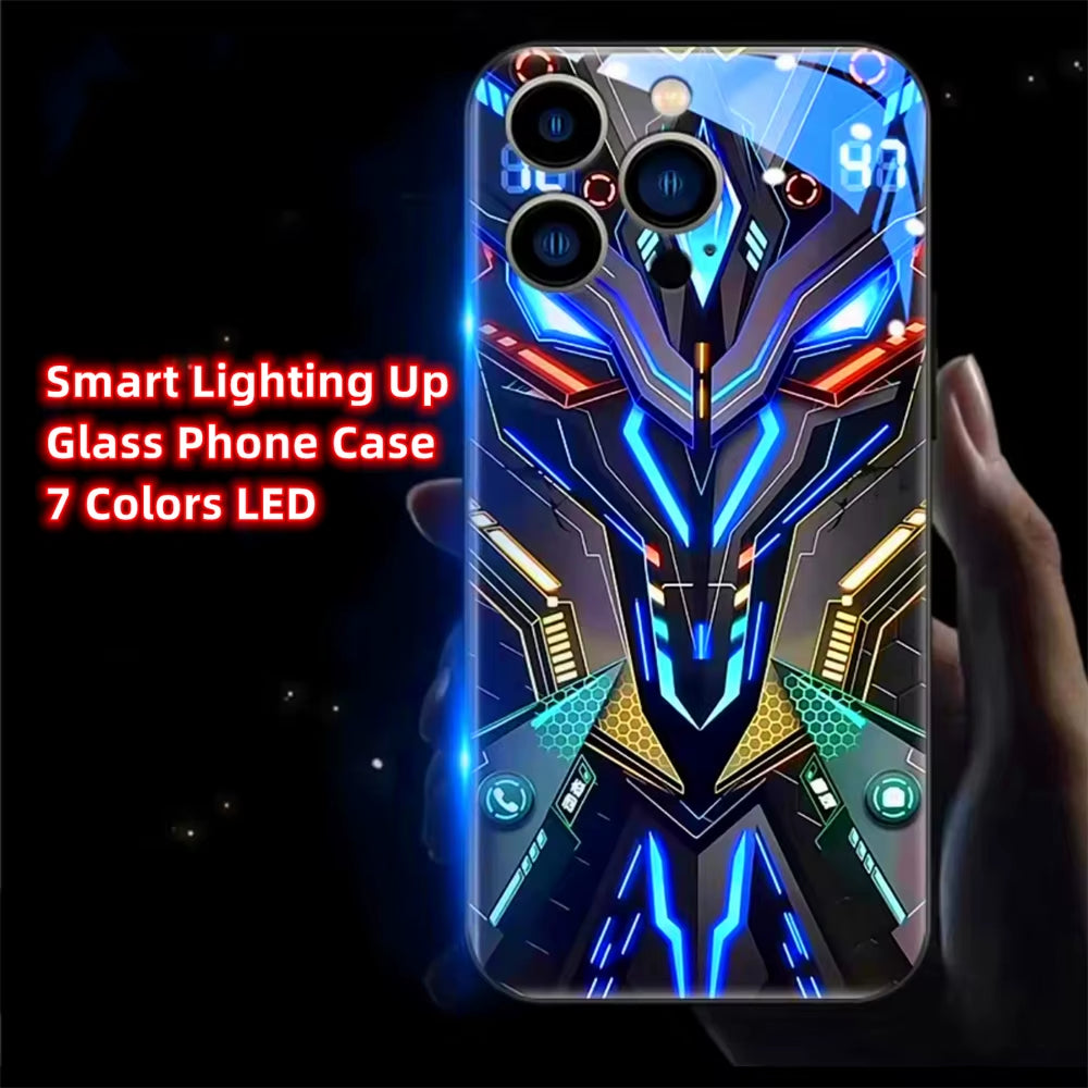 Armor Mecha Design Luminous Glass LED Call Light up Flash Phone Case Cover for Samsung S25 S24 S23 S22 S21 S20 FE plus Ultra