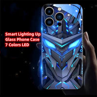 Armor Mecha Design Luminous Glass LED Call Light up Flash Phone Case Cover for Samsung S25 S24 S23 S22 S21 S20 FE plus Ultra