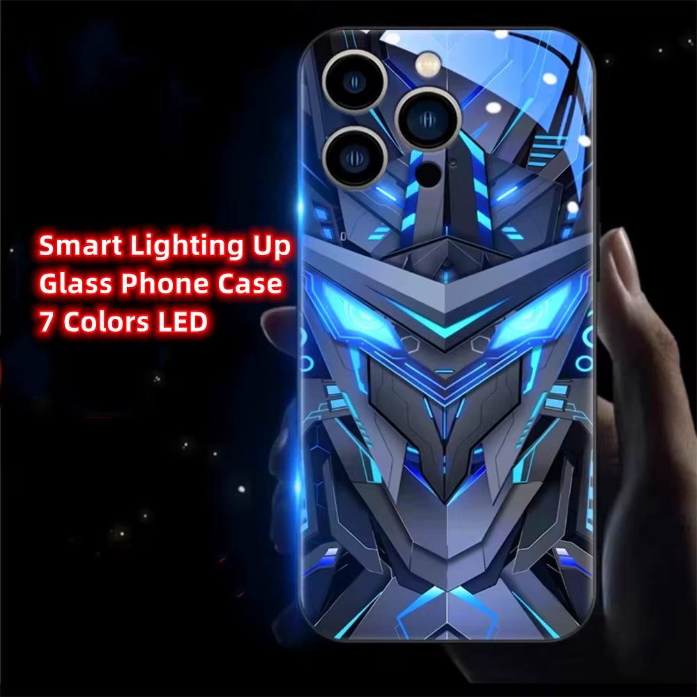 Armor Mecha Design Luminous Glass LED Call Light up Flash Phone Case Cover for Samsung S25 S24 S23 S22 S21 S20 FE plus Ultra