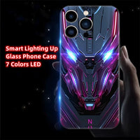 Armor Mecha Design Luminous Glass LED Call Light up Flash Phone Case Cover for Samsung S25 S24 S23 S22 S21 S20 FE plus Ultra