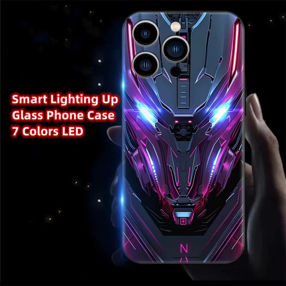 Armor Mecha Design Luminous Glass LED Call Light up Flash Phone Case Cover for Samsung S25 S24 S23 S22 S21 S20 FE plus Ultra