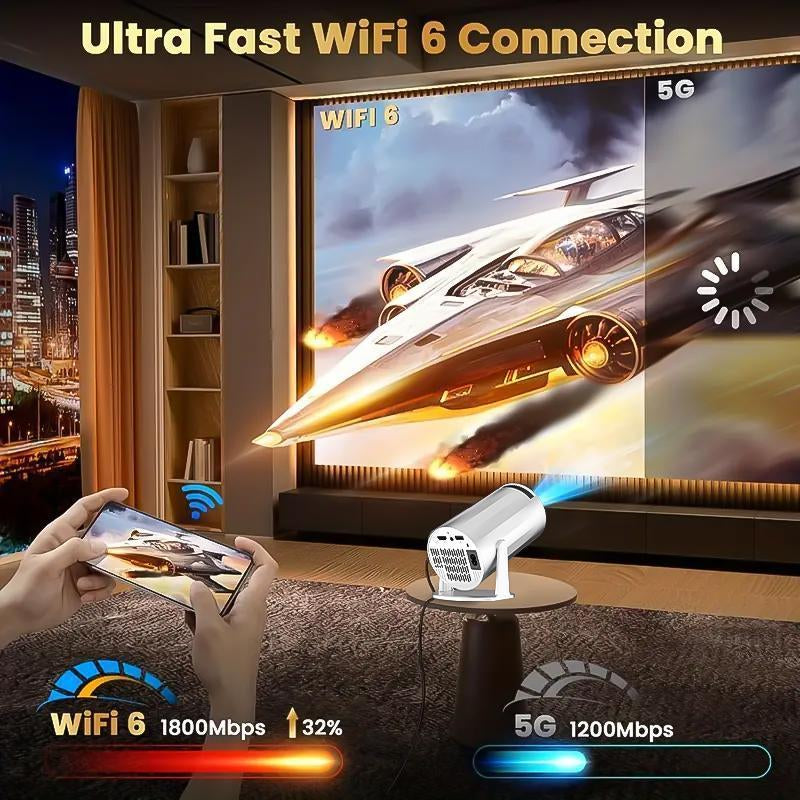 XBJ Mini Portable Projector with Wifi and BT5, 4K Support.Auto Keystone Adjustment, Pneumatic Mouse Remotecontrol for Outdoor/Bedroom Audio Watch