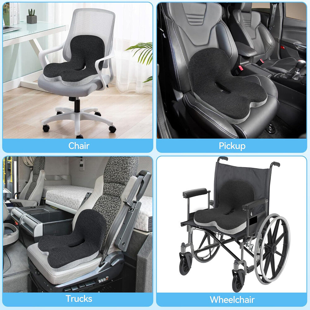 Memory Foam Seat Cushion W/Lumbar Support Pillow for Back & Sciatica Pain Relief