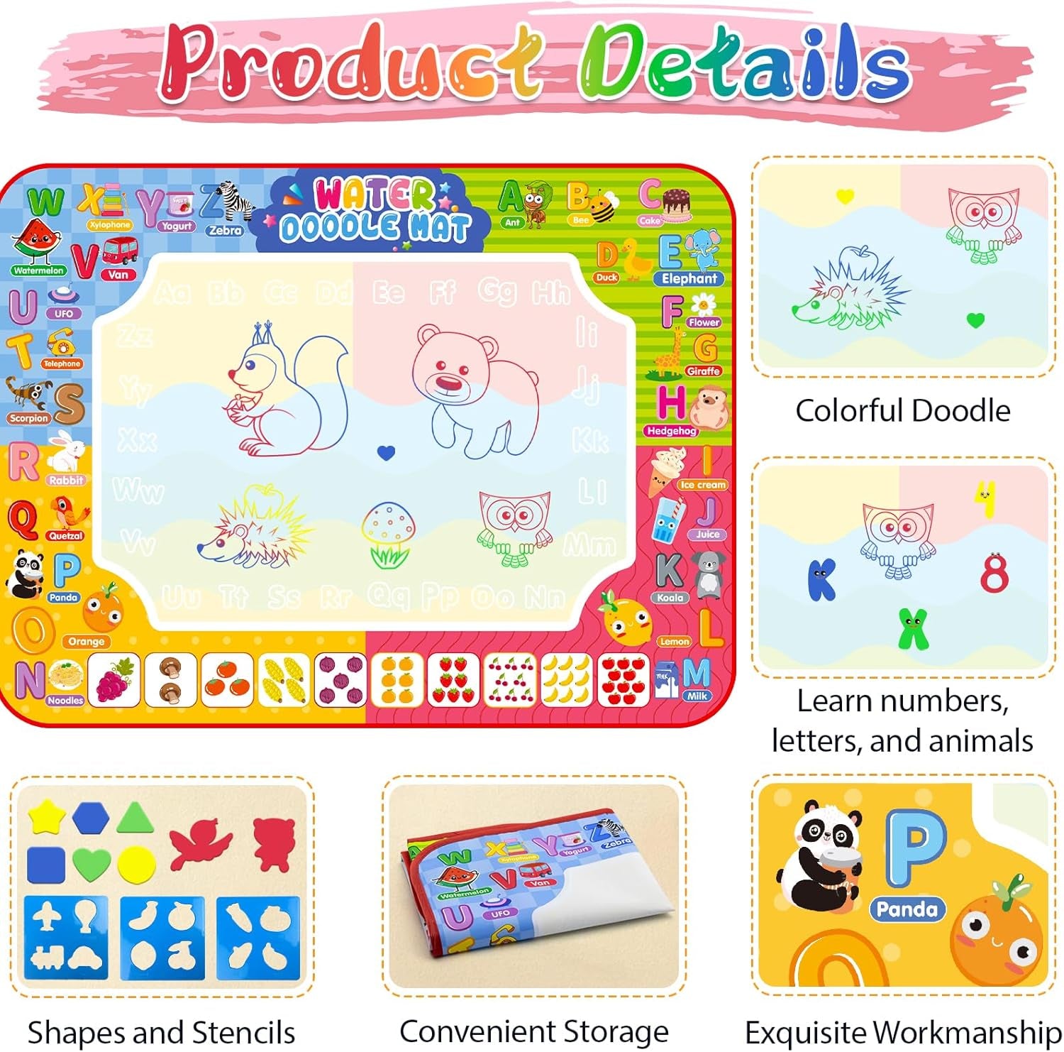 Water Doodle Mat 32 X 24 Inches Kids Water Painting Doodle Drawing Mat Toy Writi